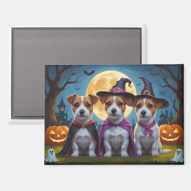 Aimant Jack Russell Chiens Citrouille Halloween Drôle (Recto/Verso)