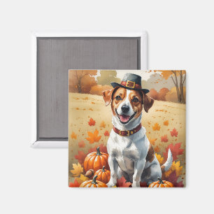 Aimant Jack Russell dans l'art de Thanksgiving aux feuill