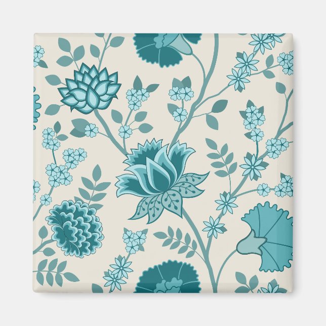 Aimant Jacobean Floral Lg Motif Teals sur Crème (Devant)