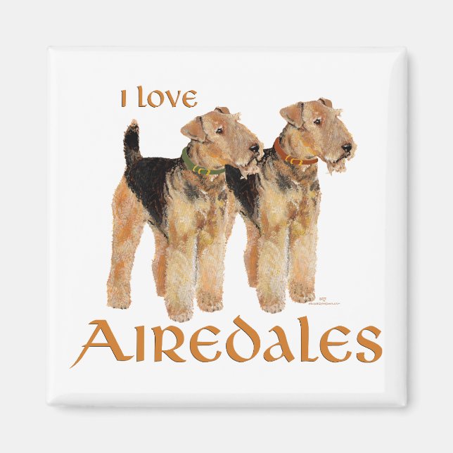 Aimant J'adore les Airedales (Devant)