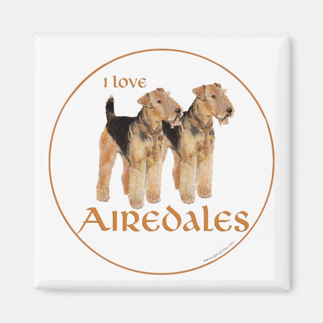 Aimant J'adore les Airedales (Devant)