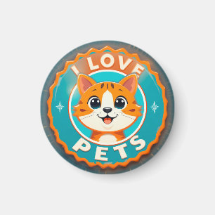 Aimant J'adore les animaux de compagnie chat mignon