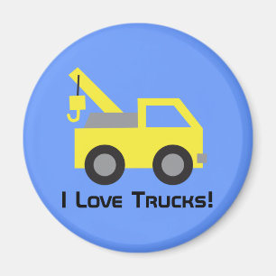 Aimant J'adore les camions, véhicule jaune mignon pour le