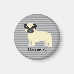 Aimant J'adore mon Pug Gris Ligné