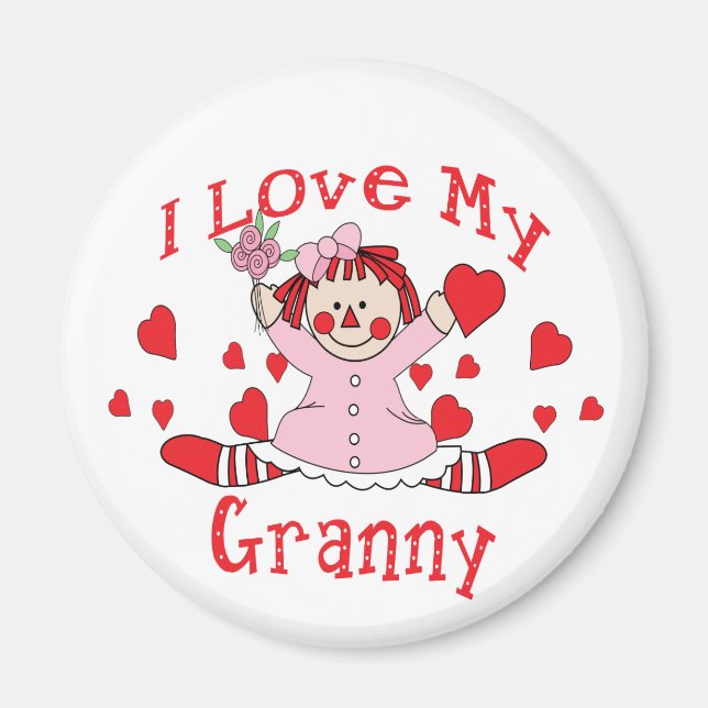 Aimant J'adore My Granny Rag Doll & Hearts (Devant)