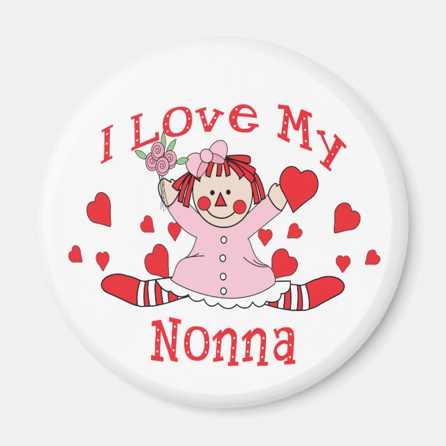 Aimant J'adore My Nonna Rag Doll & Hearts (Devant)