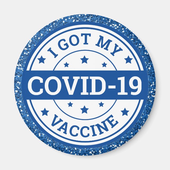 Aimant J'Ai Ma Parties scintillant Bleue Du Vaccin Covid- (Devant)