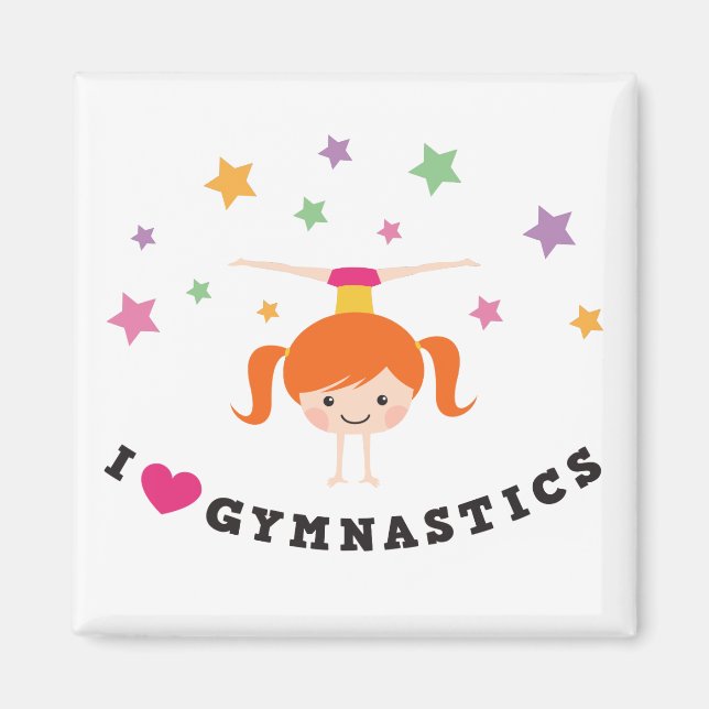 Aimant J'aime gymnastique caricature fille poil rouge (Devant)