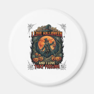 Aimant J'aime Halloween Squelette Épouvantail Pleine Lune