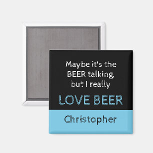 Aimant J'aime la bière noir et bleu avec un nom