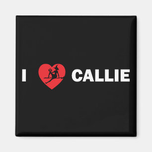 Aimant J'aime l'aimant carré de Callie (foncé)