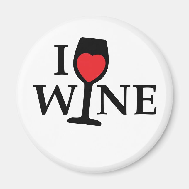 Aimant J'aime le vin au coeur rouge (Devant)