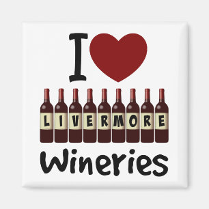 Aimant J'aime les caves de Livermore Cœur et bouteilles d