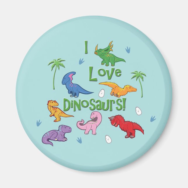 Aimant J'Aime Les Dinosaures ! (Cute) (Devant)