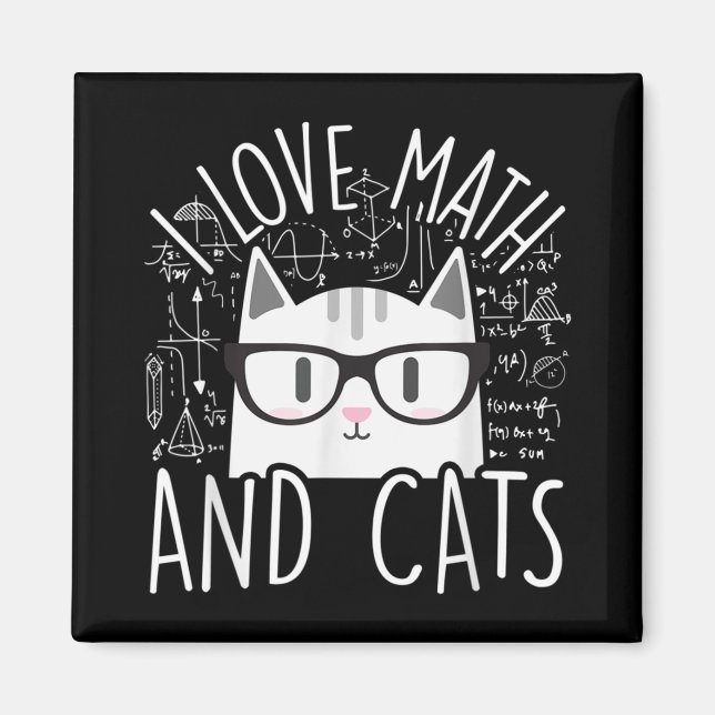 Aimant J'Aime Les Maths Et Les Chats Cute Kitty Chat (Devant)