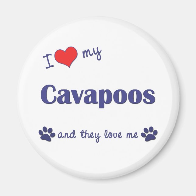 Aimant J'Aime Mes Cavapoos (Chiens Multiples) (Devant)