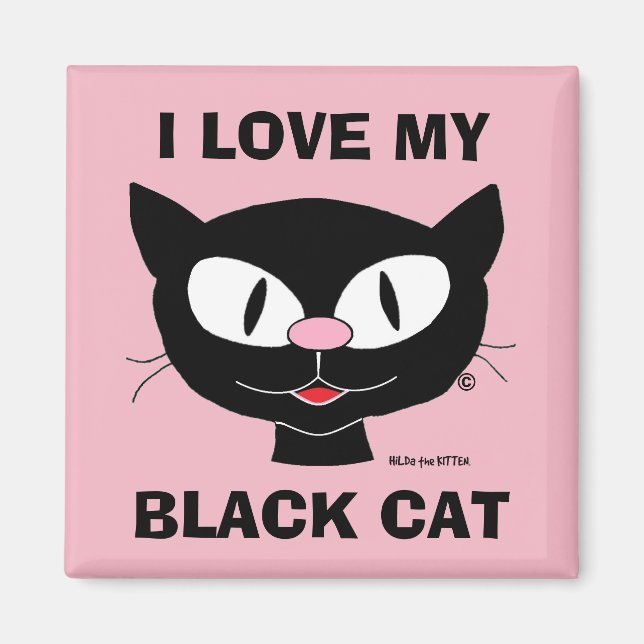 Aimant J'Aime Mon Chat Noir Cute Cartoon Chat (Devant)