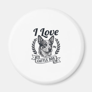 Aimant J'aime mon chien de troupeau gravure vintage Desig