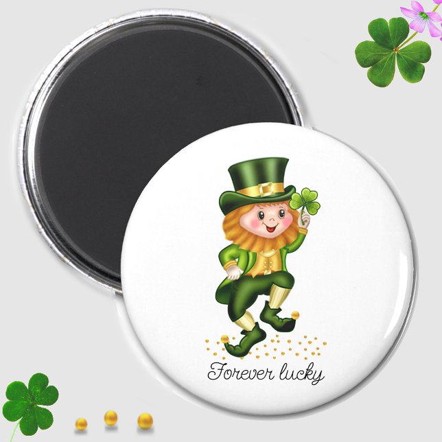 Aimant Jamais Lucky Green Gnome & Clover en blanc (Créateur téléchargé)