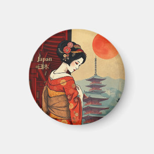 Aimant Japon 日 本 maiko geisha pagoda sun