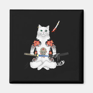 Aimant Japonais Samurai Chat Katana Ninja Yakuza Tattoo
