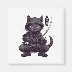 Aimant Japonais Samurai Chat Noir Tattoo, Kawaii Ninja Bl