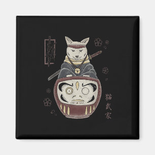 Aimant Japonais Samurai Ninja Chat Sur Daruma Traditionne