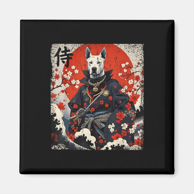 Aimant Japonais Samurai Pitbull Tattoo Kawaii Ukiyo-e Nin (Devant)