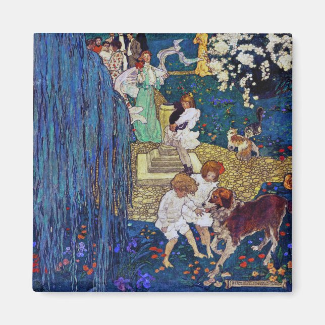 Aimant Jardin avec chien et chat, Jessie Willcox Smith (Devant)