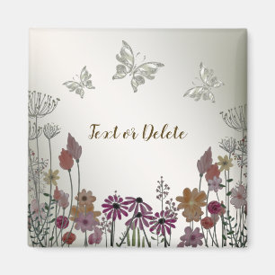 Aimant Jardin Coloré Fleurs Papillons Doré Rustique
