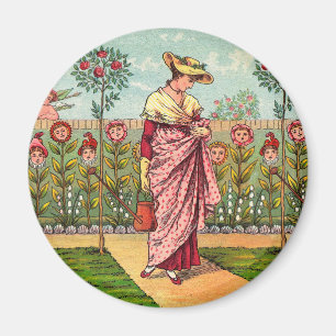 Aimant Jardin Cultivation Flower Woman Art Antique