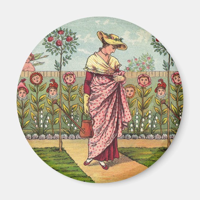 Aimant Jardin Cultivation Flower Woman Art Antique (Devant)