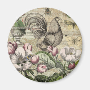 Aimant Jardin de Coq Vintage Art Collage : Campagne Franç