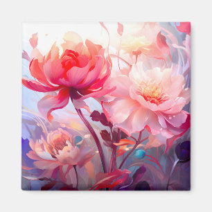 Aimant Jardin de pivoines en fleurs à l'aquarelle