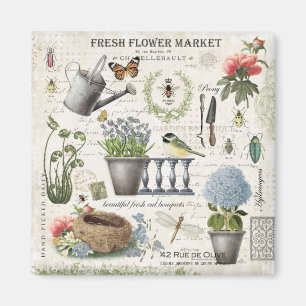 Aimant Jardin fleuri Vintage