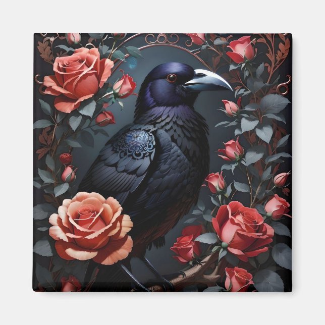 Aimant Jardin Rose du Corbeau Noir (Devant)