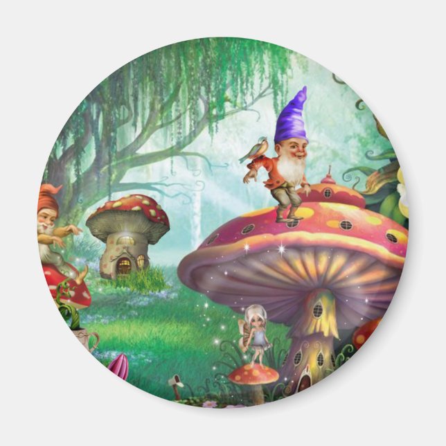 Aimant Jardins de fleurs de champignons Gnomes enchantés (Devant)