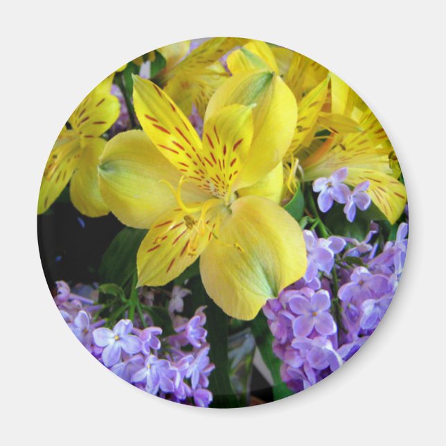Aimant Jaune et Fleurs Lilac Violettes (Devant)