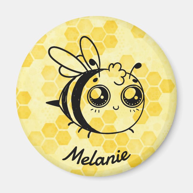 Aimant Jaune Pastel Personnalisé Abeille Mignonne en Nid  (Devant)