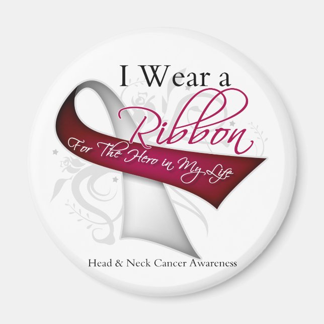 Aimant Je porte un ruban pour mon héros - Tête et cancer  (Devant)