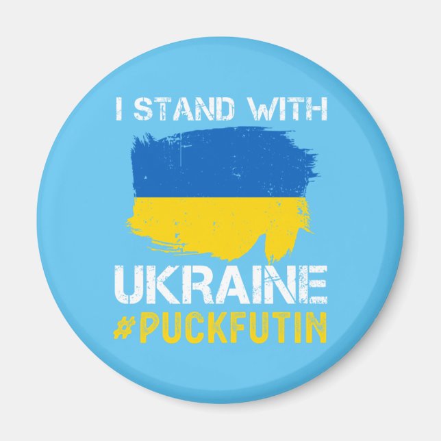 Aimant Je suis avec l'Ukraine Drapeau Pu*k Foutine en col (Devant)