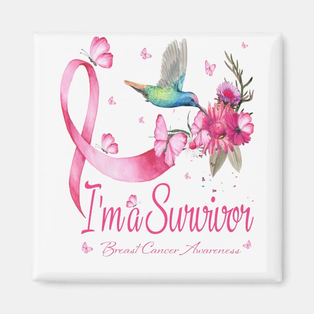 Aimant Je suis Un Survivant Hummingbird Ribbon Cancer du  (Devant)