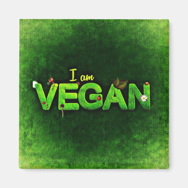 Aimant Je Suis Vegan Écrit Avec Une Texture De Nature Gra (Devant)