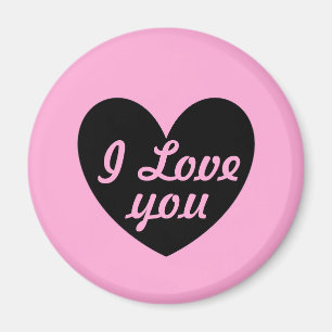 Aimant "Je t'aime" Coeur noir sur coton bonbon rose