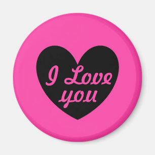 Aimant "Je t'aime" Coeur noir sur rose fuchsia