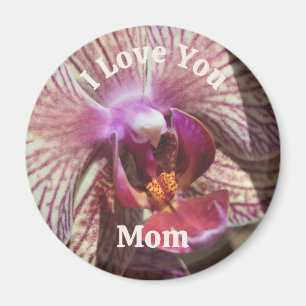Aimant Je t'aime maman orchidée fleur de près