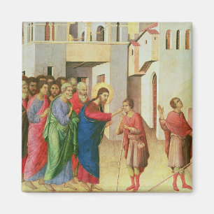 Aimant Jésus ouvre les yeux d'une aveugle soutenue par