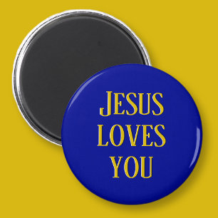 Aimant Jésus t'aime   Marine bleu et or