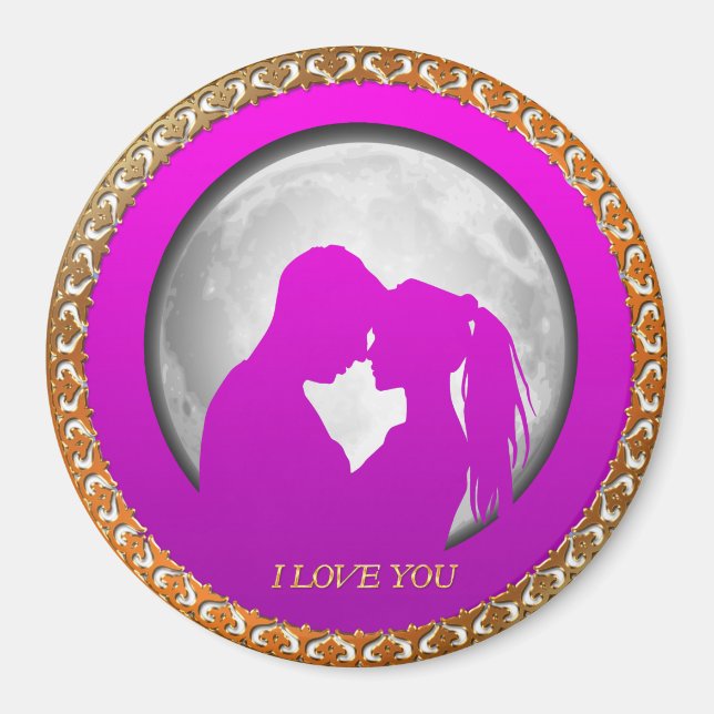 Aimant Jeune couple rose silhouette s'embrasser (Devant)