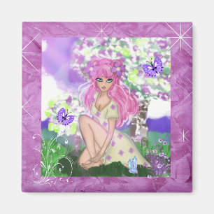 Aimant Jeune fille assise avec des fleurs 0